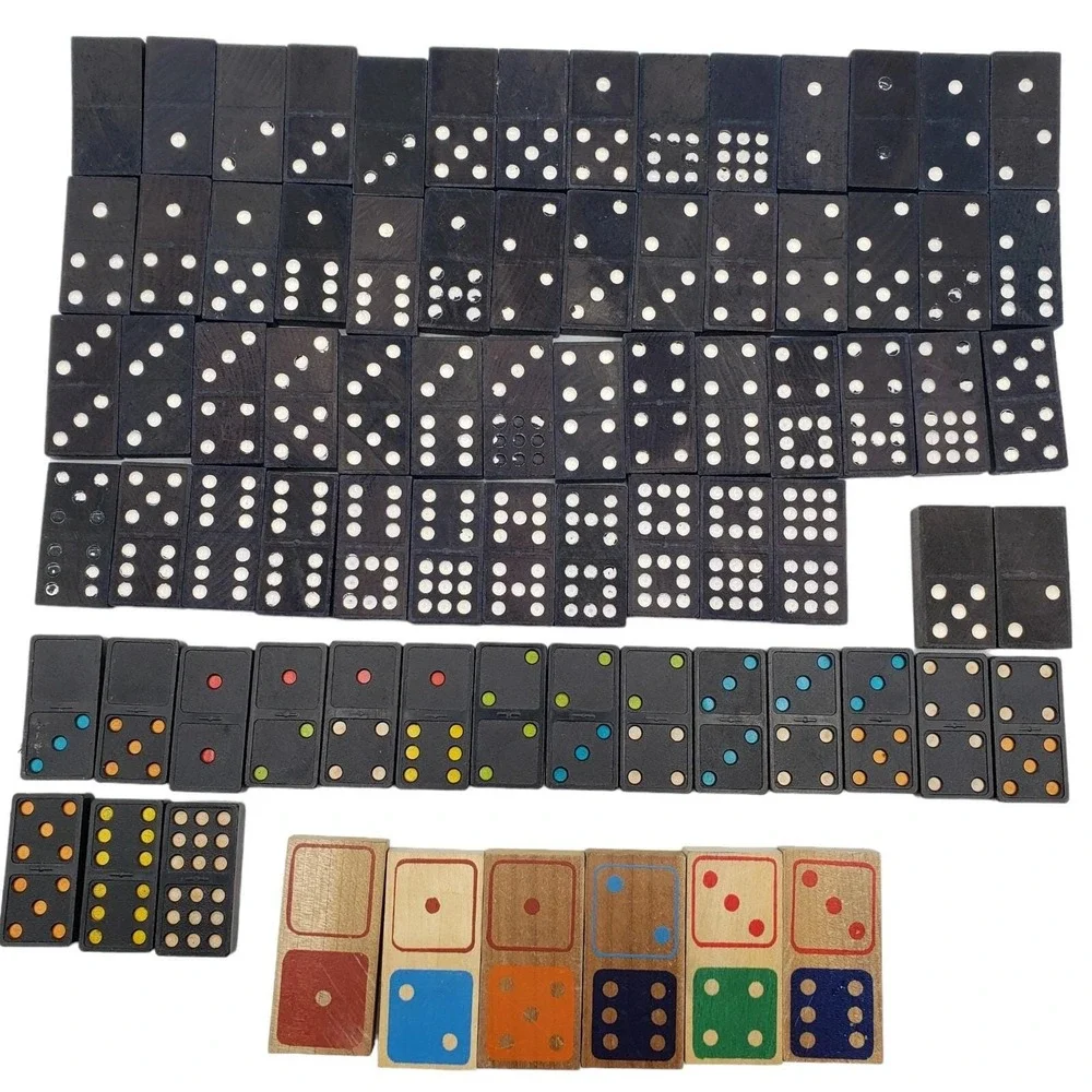 Lot of‎ 78 Vintage Wooden + Dragon & Colored Dominoes Replacement or Crafts